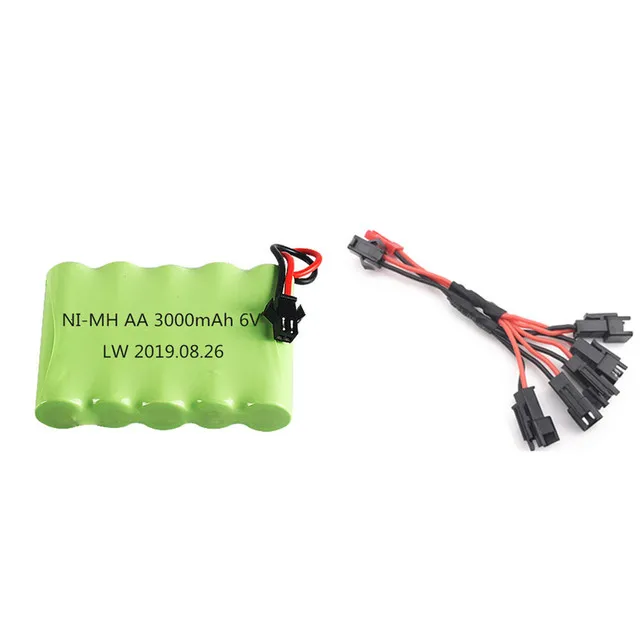 Batterie 6V, 3000mAh, AA NIlaissée avec câble de chargeur, pour voiture RC, bateau, réservoir, robot, camion, odorélectrique, installation de sécurité