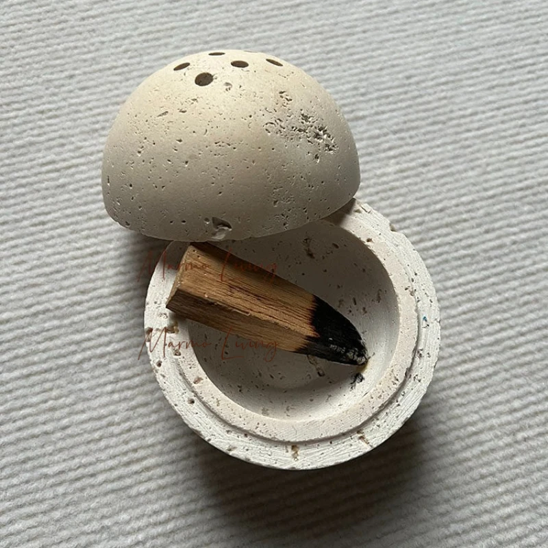 

Natural Beige Travertine Marble Stone Sphere Incense Burner Arabian Mubkhar Wood Plate Container Tabletop Incense Holder