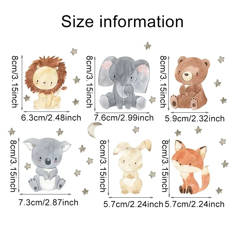 6pcs/set Cartoon Animals Wall Stickers for Children's Room Baby Room Decoration Switch Stickers Kids Room Nursery Wall Decals