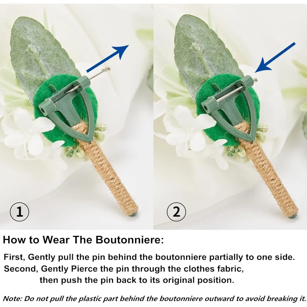 Boutonnieres de rosa blanca marfil para boda de hombres, juego de 2, ramillete artificial para baile de graduación, novio y padrinos de boda boutonniere para cerem