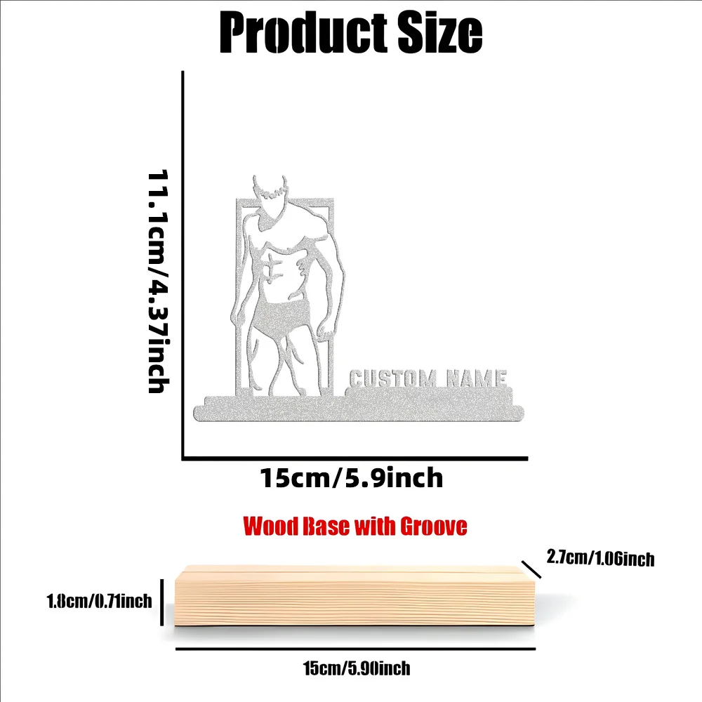 1pc Guerriero muscolare astratto Nome personalizzato Statua in metallo Ornamento in metallo con base in legno Scultura in metallo Artigianato d'arte con base in legno