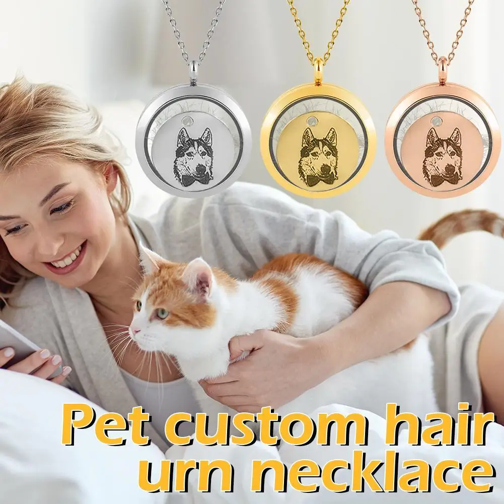 Colar de pingente personalizado para cachorro e gato, Pet Memorial Gift com foto, Cremação redonda personalizada