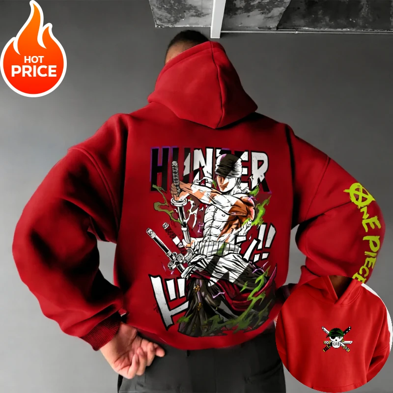 Anime One Piece Zoro Harajuku Streetwear Męska Bluza Vintage Streetwear Zimowa Damska Bluza z Kapturem Oversize z Długim Rękawem
