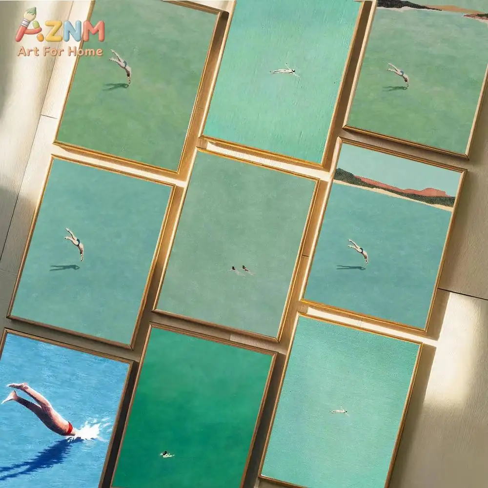 1PC Swiming Into The Sea Green Ocean Poster Self-adhesive Art Waterproof Paper Sticker Coffee House Bar Room Wall Decor