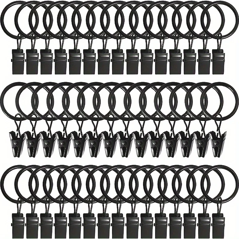 40pcs Curtain Rings With Clips, Curtains Clamps With Hooks Clip Rings Curtain Accessories For Bathroom Living Room Home Decor,