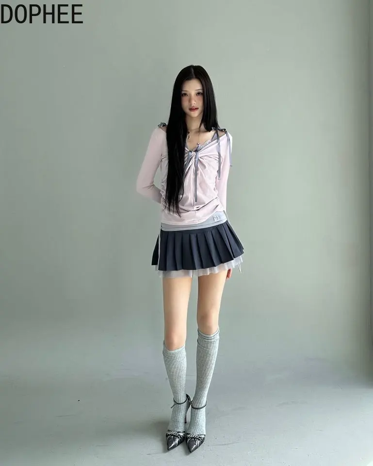 

Корейская универсальная женская футболка с длинными рукавами на весну и осень, универсальные футболки с завязками на талии для похудения, базовый топ, однотонные футболки принцессы