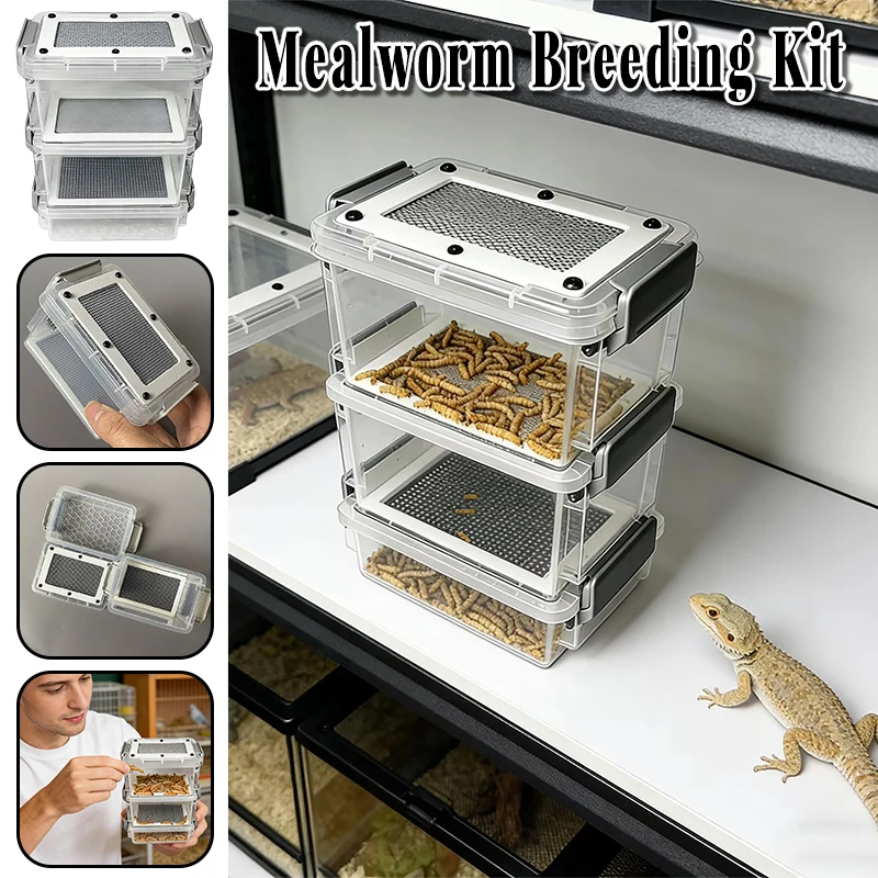 

Corn Worm Breeder Box for Pet Parents Animal Lovers Keepers Breeders Hobbyist 3-Layer Mealworm Breeding Kit Silkworm Feeder Bin