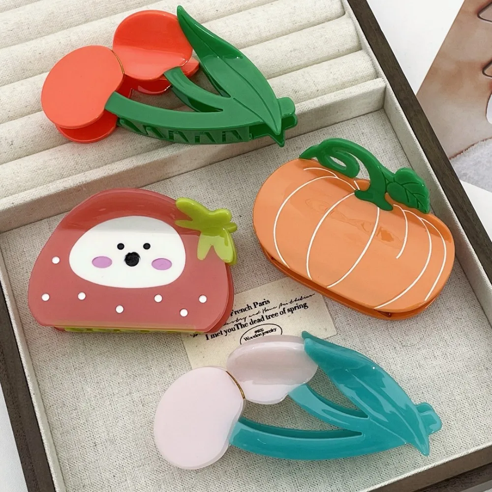 Hair Accessories Cherry Fruit Shark Clip Pumpkin Acrylic Acetic Acid Hair Claw Hairgrips Niche Design Creative Shark Clip Party