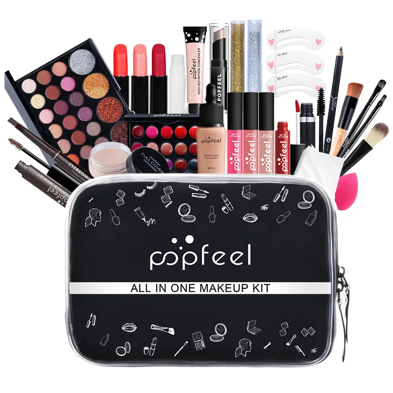 

27Pcs/Bag Full Makeup Set Eye Shadow Concealer Highlight Mascara Eyebrow Eyeliner Lip Balm Liquid Lipstick Cosmetic Kit Puff