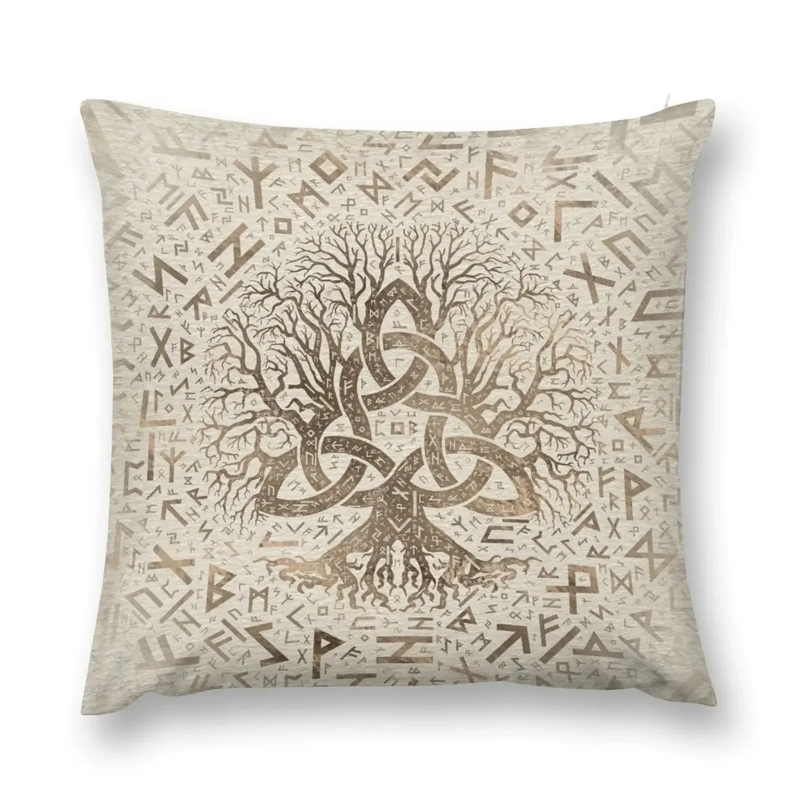 Tree of life with Triquetra and Futhark Pastel gold Throw Pillow luxury throw pillow covers Luxury Sofa Cushions pillow