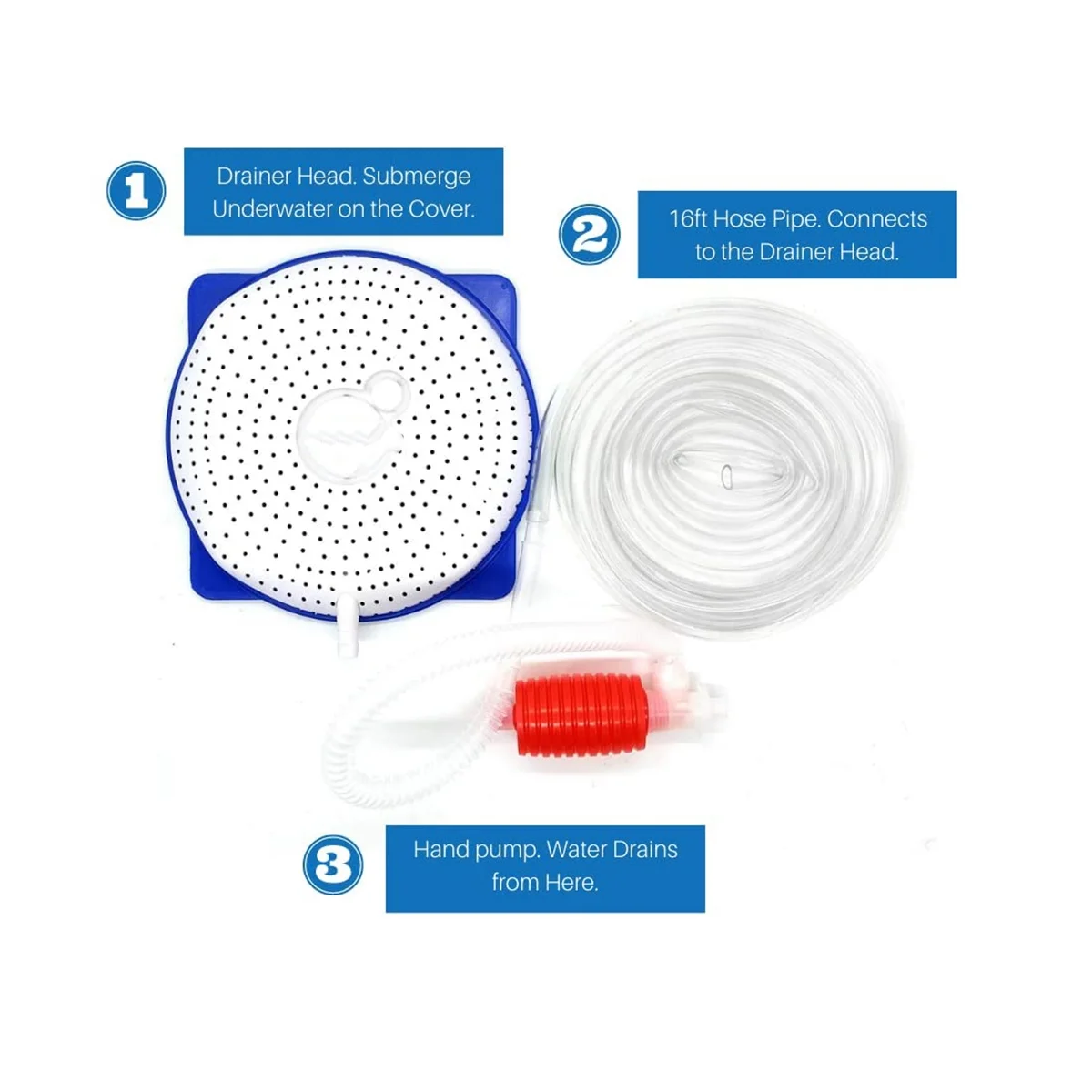 Kit de proximité pour piscines hors sol, siphon avec tuyau de 16 pieds et pompe, pour tous les revêtements