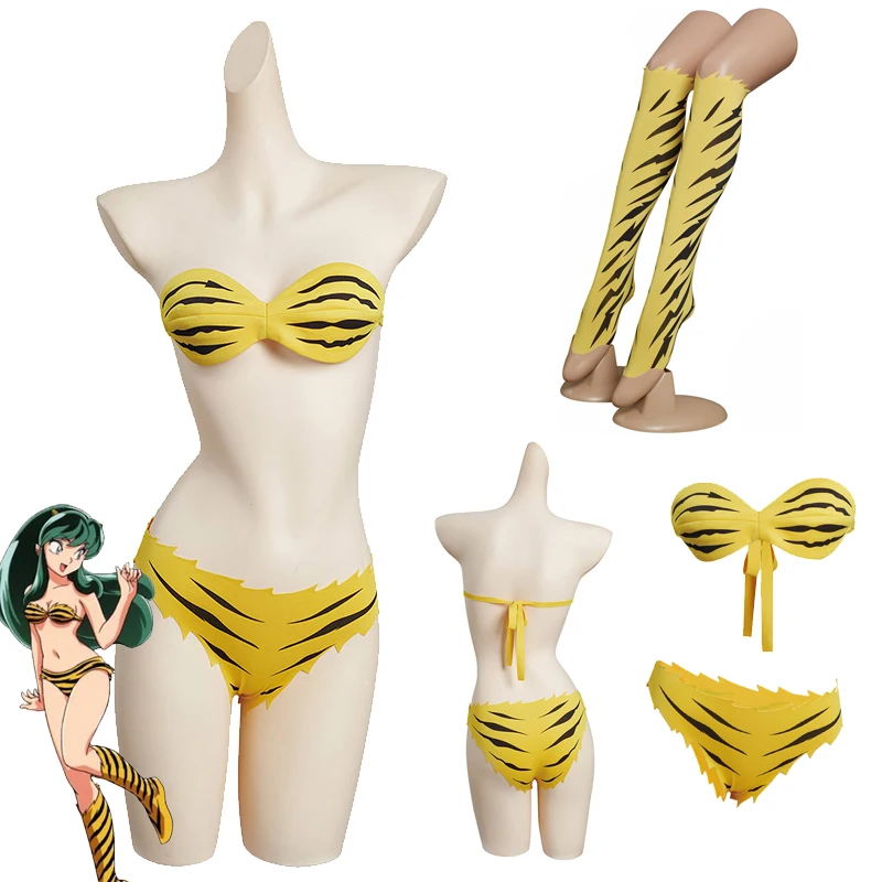 Lum Cosplay Swimsuit Costume Anime Urusei Yatsura Role Play Women Sexy Swimwear Suit Female Summer Bikini Set Halloween Suits