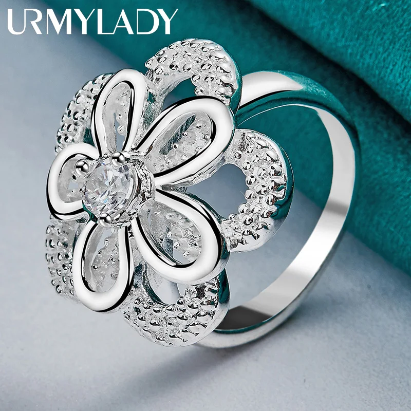 URMYLADY 925ดอกไม้คู่ Zircon 7-10 # แหวนสำหรับหมั้นแต่งงานแฟชั่นปาร์ตี้เครื่องประดับ