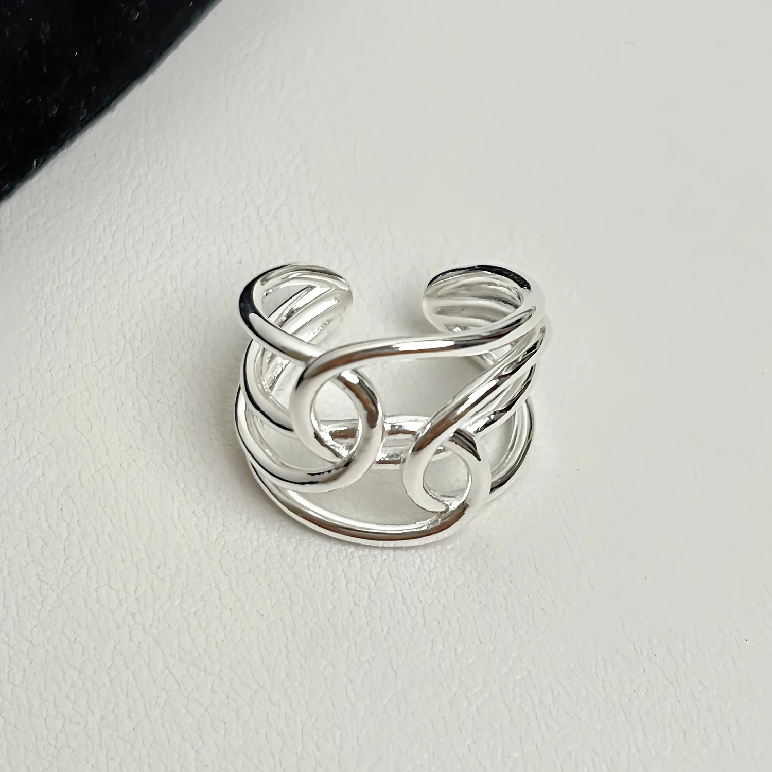 Women's Geometric Line Cross Wrap Open Ring, 925 Silver