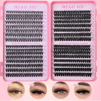 MIAOJIE Lash Extension Kit Lash Clusters Kit 14/32 แถวขนตาหนากลุ่ม D Curl Lash BondSeal แต่งหน้า Eyelashes Extension