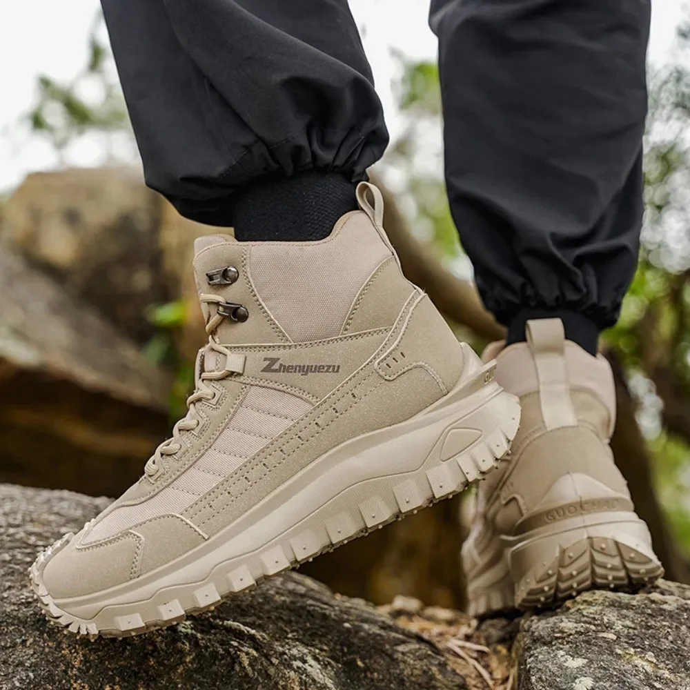

2026 Новые дизайнерские модные ботильоны, мужские зимние треккинговые ботинки для горного туризма, мужские резиновые нескользящие плюшевые теплые ботинки