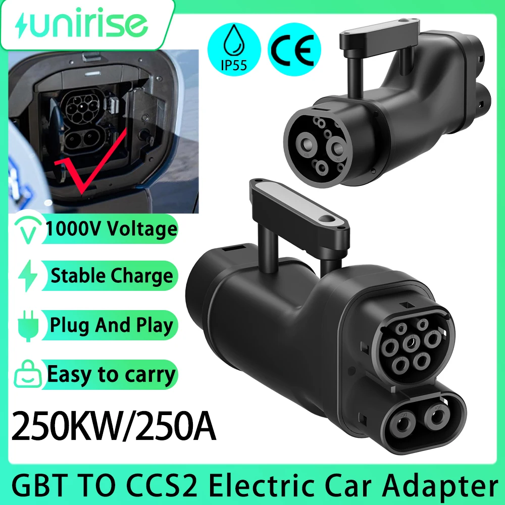 Adaptador EV para coche GBT a CCS2 DC 250KW convertidor de carga rápida GB/T a CCS Combo 2 para cargador de conectores CCS 2 estándar de la UE