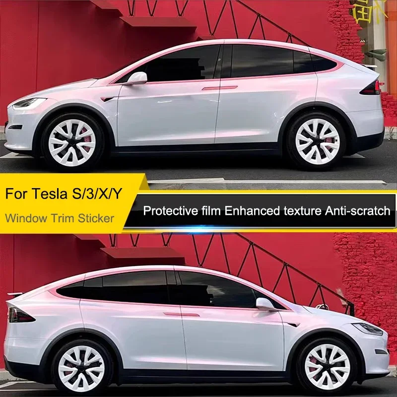 

For Tesla Model S/X/Y/3 Window Trim Decorative Film Model Y Window Strip Protective PET Film Glossy Black Door Trim Anti-Aging