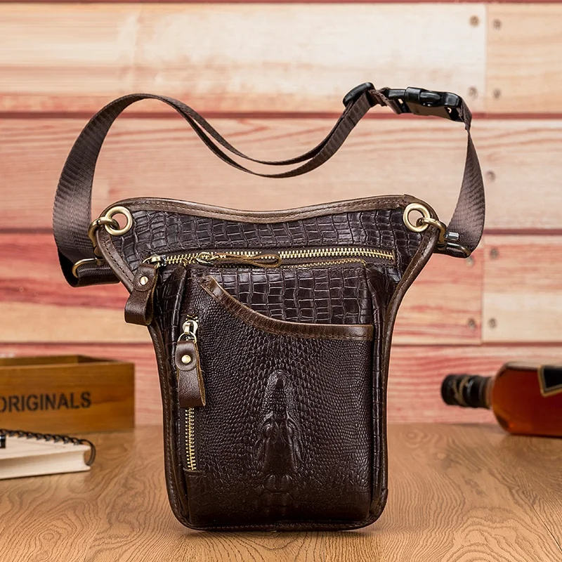 

Multifunctional Genuine Leather Waist Bag Small Cow Leather Chest Pack Alligator Pattern Boys Single Shoulder or Crossbody Bag