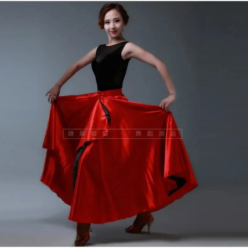 Nueva señora falda roja de baile latino falda de baile Pasodoble femenina 65-95cm capa ropa de competición de rendimiento ropa de baile femenina B-6824