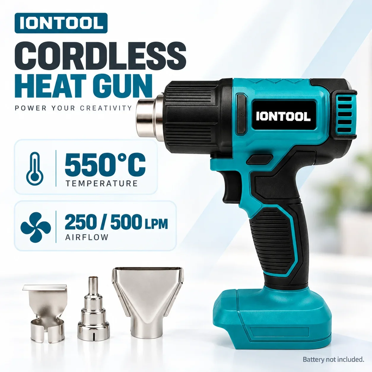 IONTOOL 550℃ Compact Dual-Speed Cordless Heat Gun for Car Vinyl Wrap Window Tint Installation Home Use Bare Tool
