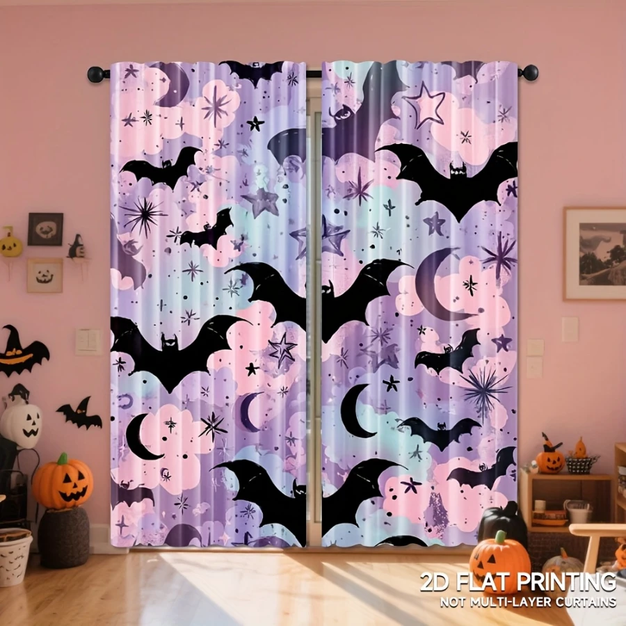 2PCS Digital Printed Curtains, Skull Head Door Pattern, Blackout Gothic Style Rod Pocket Drapes for Bedroom Living Room Decor