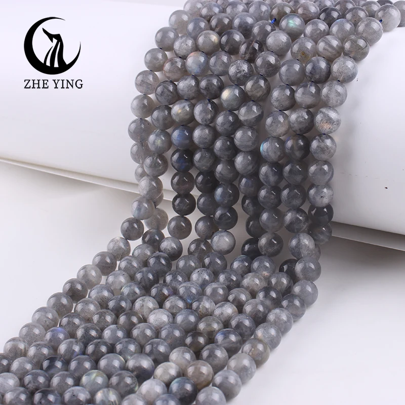 Zhe Ying Natural Labradorite Stone Beads 6/8/10mm Smooth Round Loose Spacer Beads For Jewelry Making DIY Bracelet 15