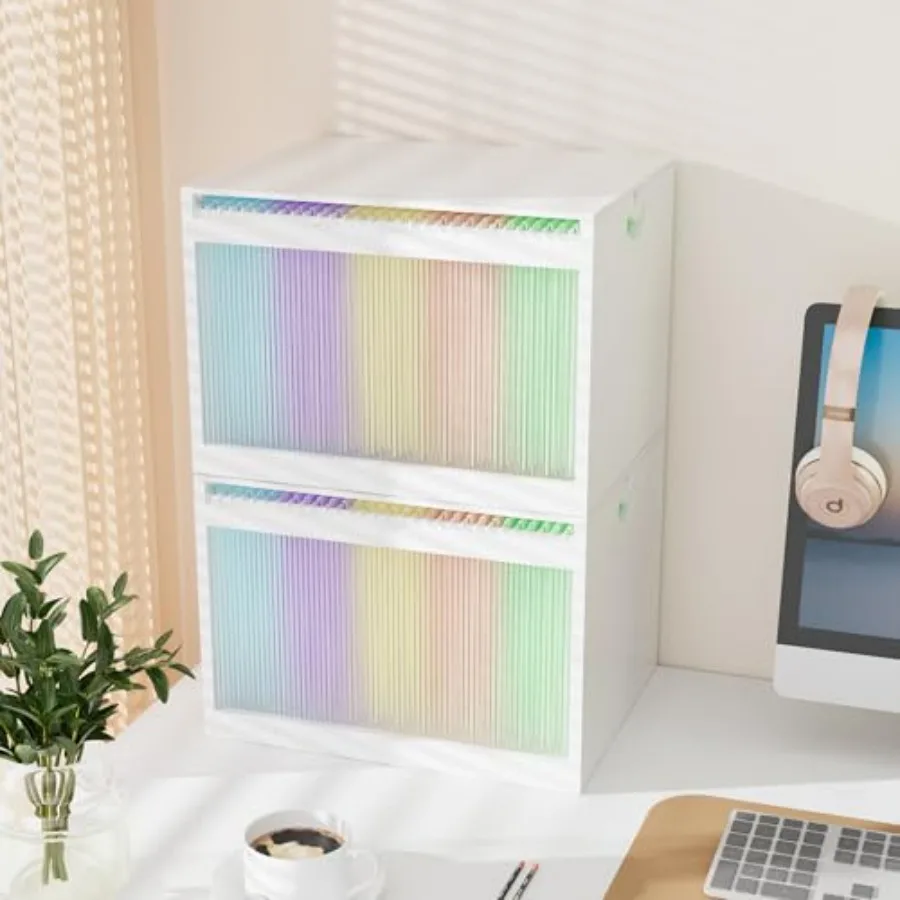 Bamboo Hanging File Boxes with Lids 2 Pack File Organizer Box for Letter/Legal File File Box with Hanging Folders Acrylic Light