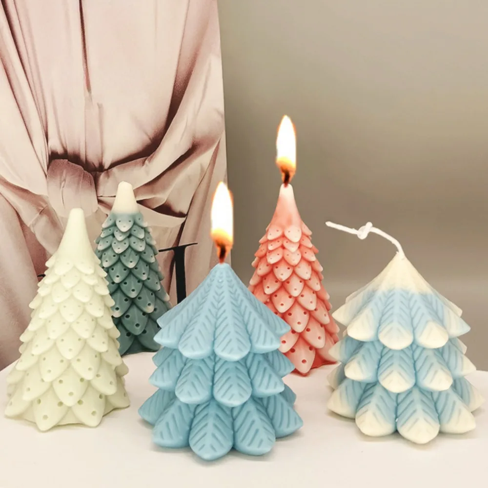 NEW Octagonal Christmas Tree Silicone Candle Mold Wave Point Stripe Pine Tree Soap Gypsum Making Party Chocolate Decor Fest Gift