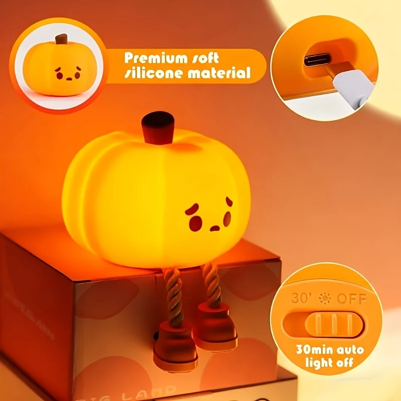 Crying Pumpkin Night Light - Dimmable Nursery Mood Lamp with Volume Control for Bedroom Desk Halloween Decor