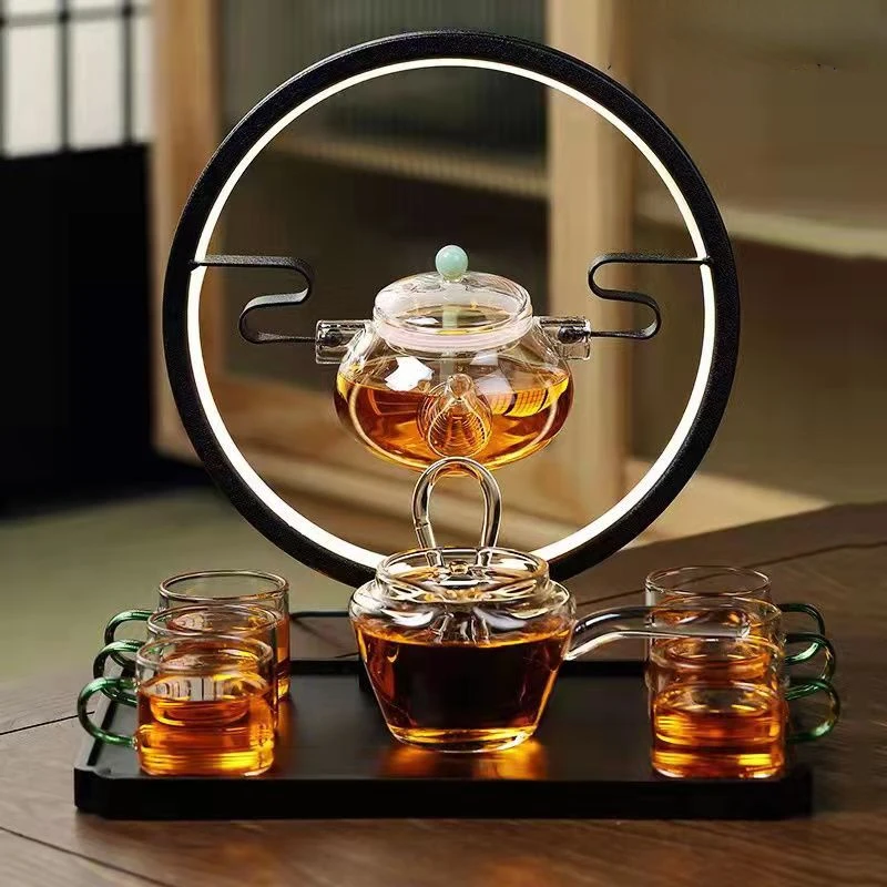 Set combination Lazy glass semi-automatic tea set Household tea making artifact with lamp Kung Fu teacup