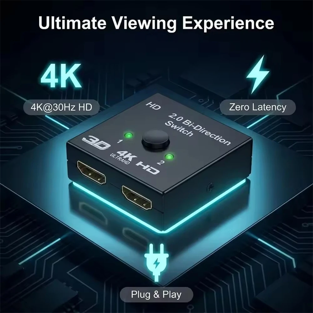 4K Bi Direction Switch HDMI-Compatible 2.0 Switch Splitter 1x2 2x1 Dual 2 Ports Adapter Converter Supports Ultra HD 4K 1080P 3D