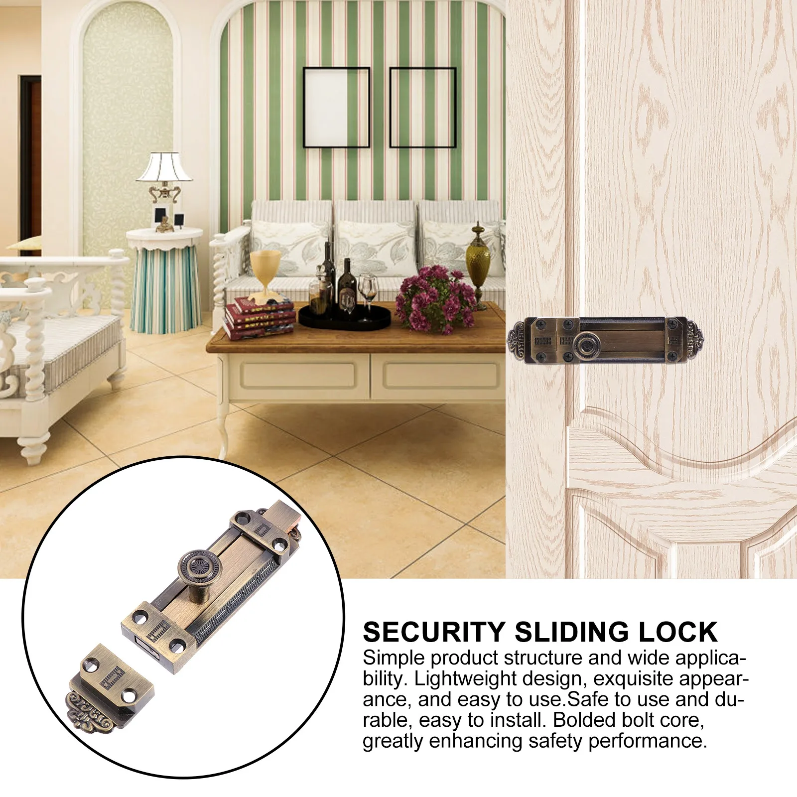Vintage Style Zinc Alloy Door Latch Bolt for Sliding Doors Gates Windows Home Hardware Security Sliding Lock Thick Material Non