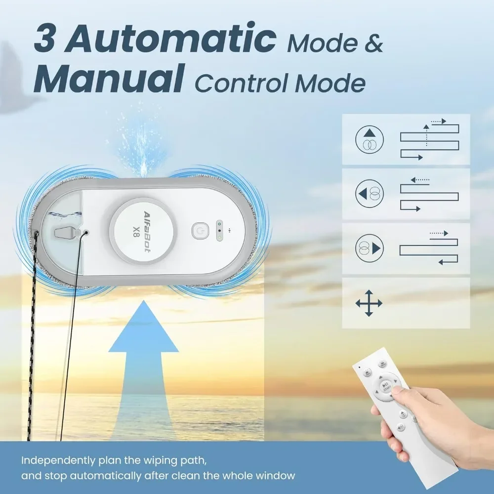 หุ่นยนต์ทําความสะอาดหน้าต่างพร้อมสเปรย์น้ําคู่ พร้อม Voice Assistant เครื่องดูดฝุ่นหน้าต่างอัจฉริยะสําหรับ Windows Highrise ภายใน/ภายนอก