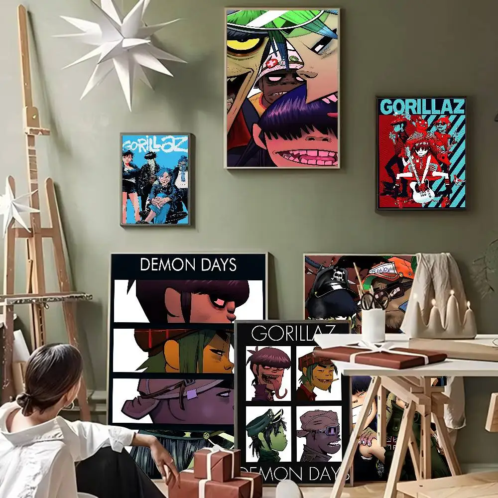 Retro Music Gorillaz Whitepaper Poster HD Quality Poster Wall Art Painting Study Room Wall Decor