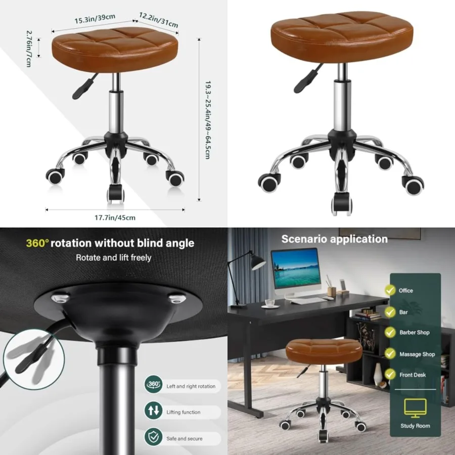 

6-Square Lattice PU Swivel Stool with Wheel for Work SPA Shop Massage Height-Adjustable and Cost-Effective Rolling Stool Chair