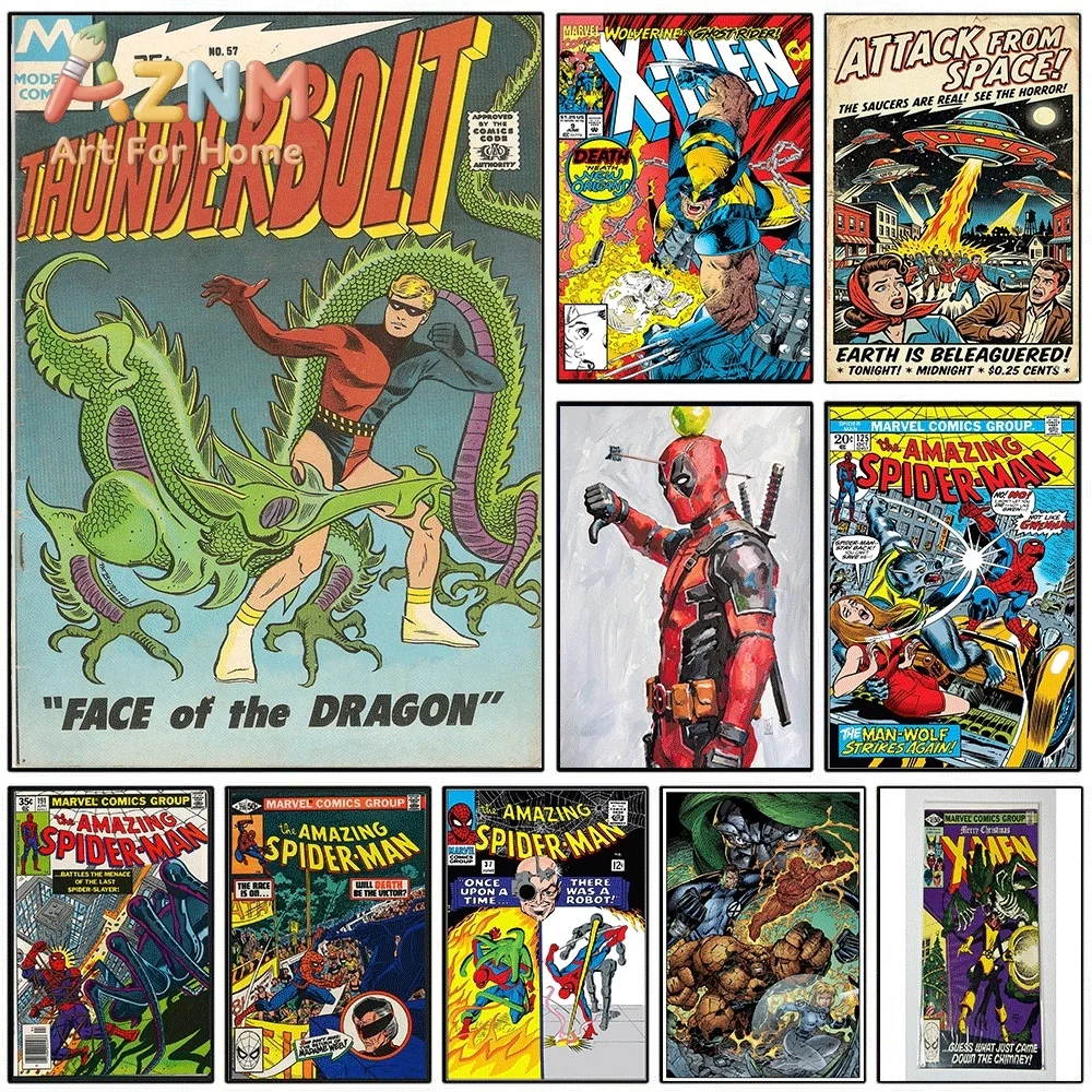 Modern Comics Thunderbolt Face Of The Dragon With Giant Green Dragon Vintage Comic Canvas Wall Art Unframed Canvas Poster Prin
