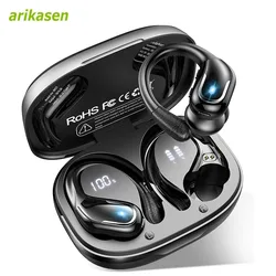 Auriculares Bluetooth 5,3, sonido de graves puros con ganchos para las orejas, batería de 75H, auriculares sobre la oreja con pantalla LED dual, resistente al agua IP7