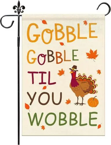 Gobble Turkey Garden Flag 12x18 Double Sided, Fall Thanksgiving Yard Decor Flag