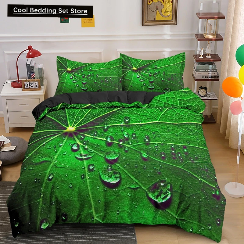 

Nature Tropical Green Leaves King Queen Bedding Set Rainforest Jungle Plant Duvet Cover 3D Botanical Polyester Comforter Cover