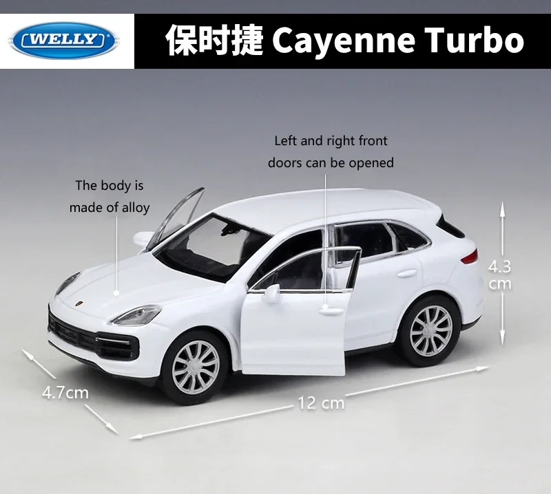 WELLY Diecast 1:36 Car High Simulator Porsche Cayenne Turbo Pull Back SUV Model Car Metal Alloy Toy Car For Kids Gift Collection