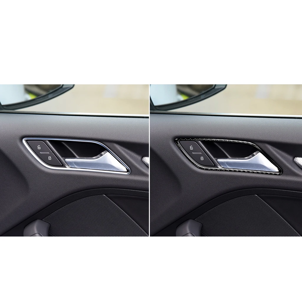 For Audi A3 Accessories 8V 14-19 Auto Door Bowl Handle Carbon Fiber Interior Stickers 4pcs Car Door Handle Decoration Trim