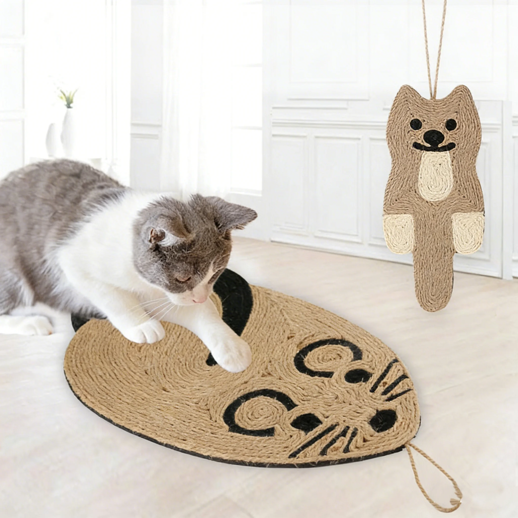 Sisal natural para gatos, almofada para arranhar, ecologicamente correto, tapete interativo interno, reutilizável, brinquedo de moagem para gatos, gatinhos, suprimentos para animais de estimação