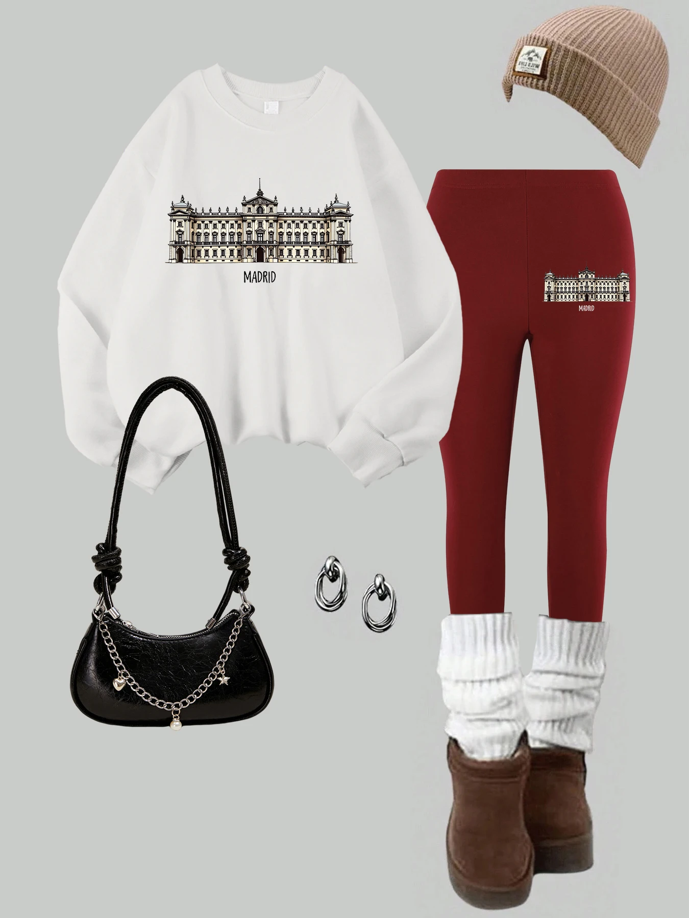 

Женский комплект из 2 предметов, толстовка с принтом раздвижной двери Мадрид Алькала, леггинсы, зимние теплые флисовые штаны с капюшоном, уличная женская одежда