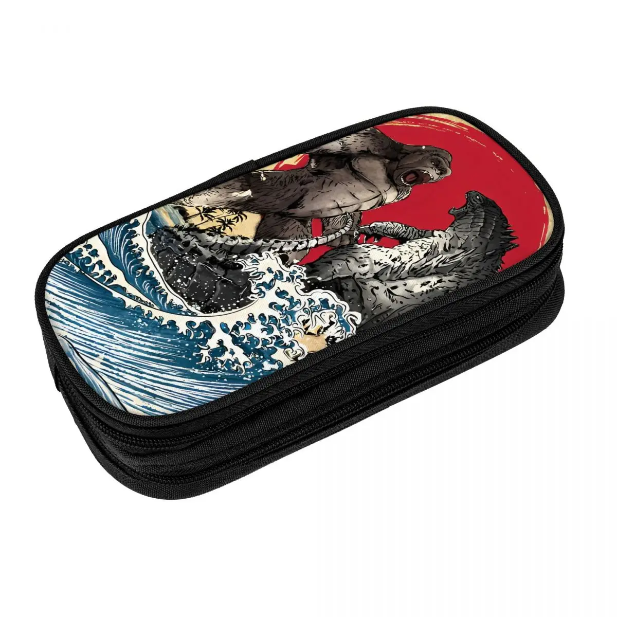 Vintage Japanese Godzillaed Great Wave Pencil Case Big Pencil Pouch Girls Boys Canvas School Pencil Cases Stationery Organizer