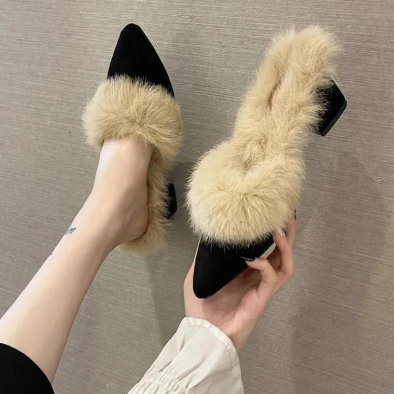 Women luxury brand slippers 2024 winter Heels Beach Ladies Slides Fashion Dress Women Flip Flop Claquette Femme Pantuflas Mujer