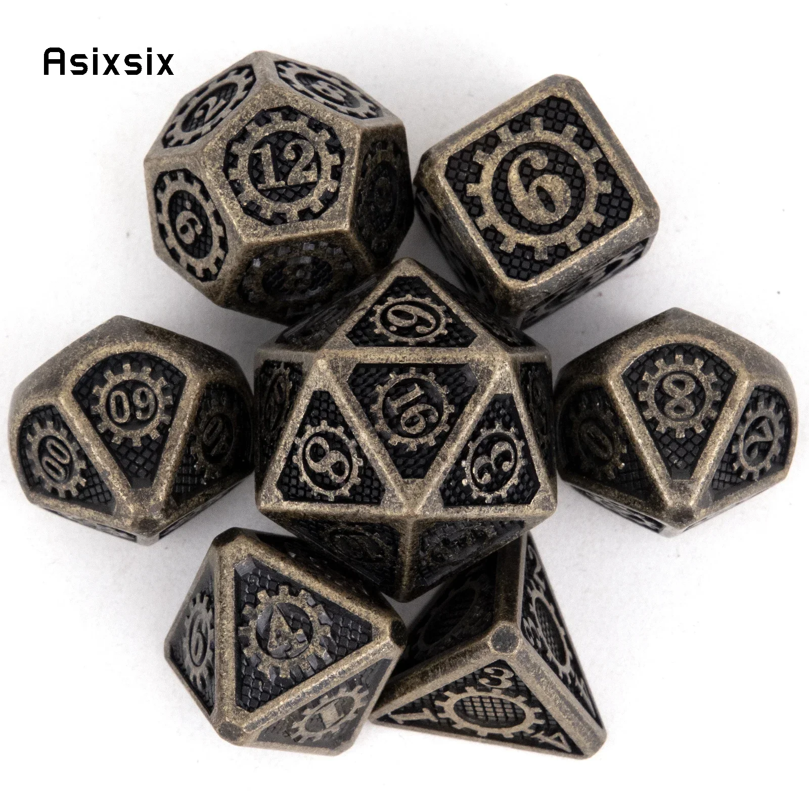 

7 Pcs Yellow Gear Wheel Metal Dice Perfect For Card Games Board Games For Critical Role, Rpgs, D&D