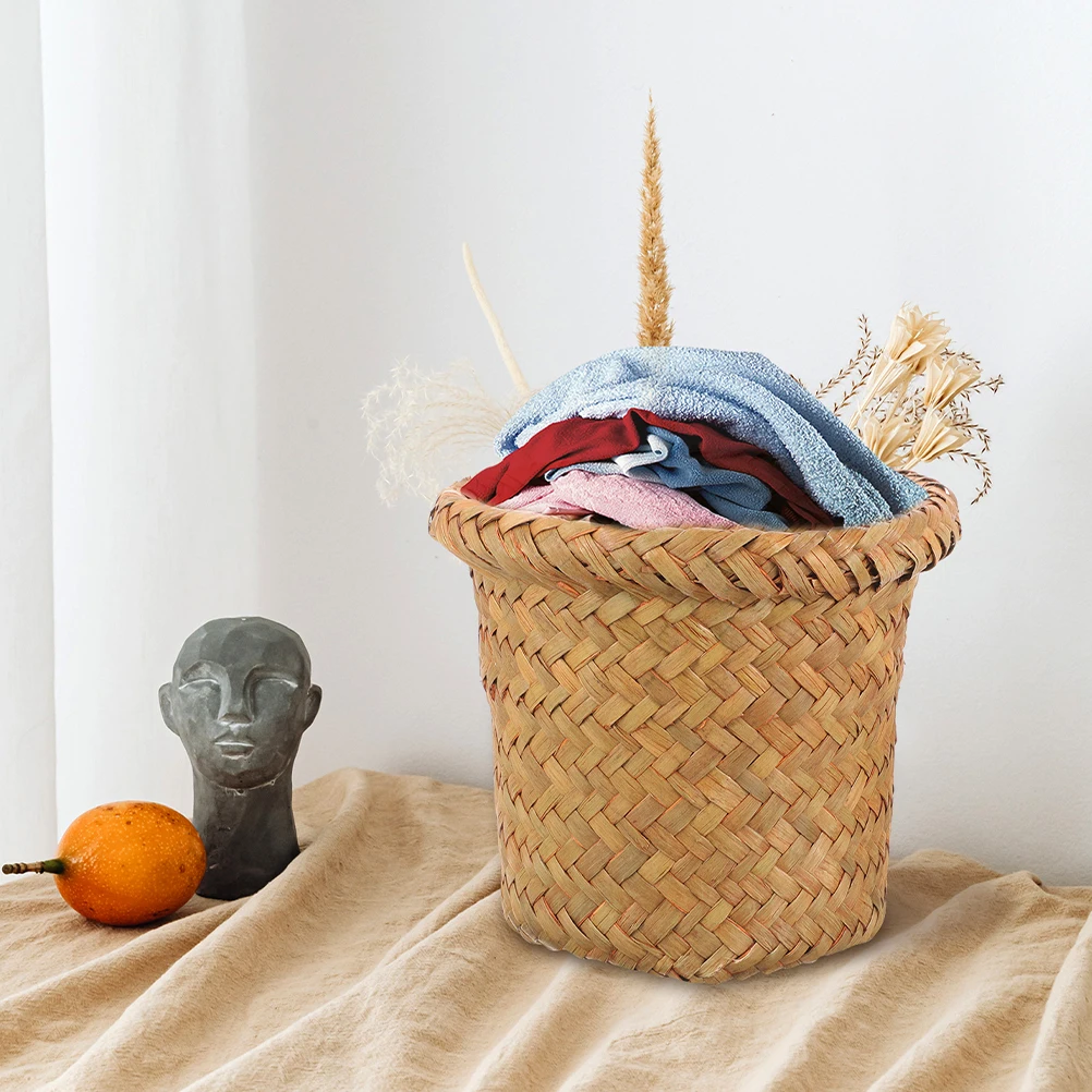 

Woven Trash Basket Rattan Storage Tall for Bathroom Kitchen Wicker Bedroom H woven Sturdy Laundy Basket