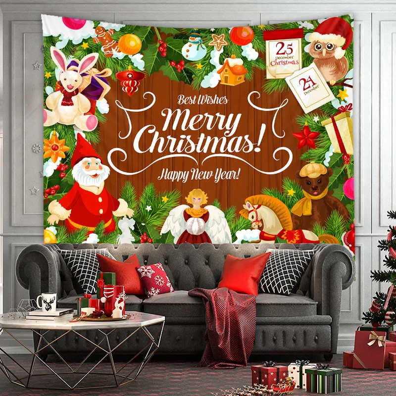 VIKAMA Vintage Christmas Cabin Wall Tapestry Fireplace Xmas Scene Wall Hanging Backdrop for Holiday Home Decoration