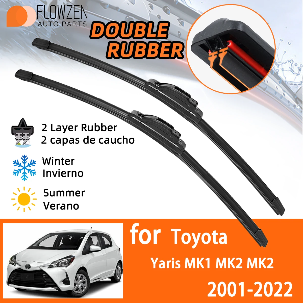 Lâminas de limpador de carro para Toyota Yaris MK1 MK2 MK2 Limpadores de pára-brisas de borracha Acessórios de inverno e verão